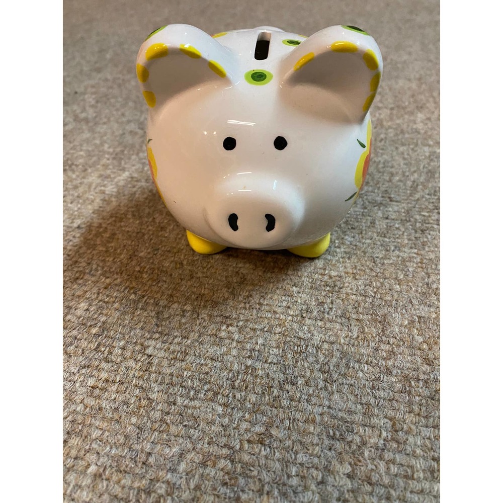 Floral Hand painted Orange and Yellow Piggy Bank - Picture 2 of 6